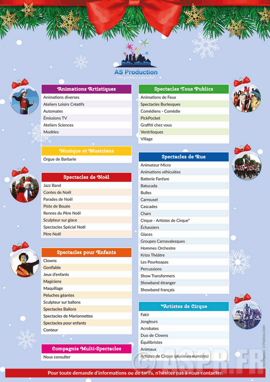 artistes ou spectacle de noel pas cher